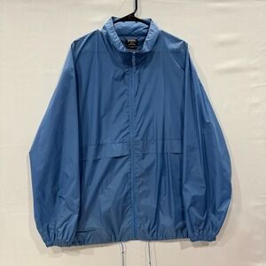 Totes Windbreaker Jacket Mens XL Blue Lightweight Packable Hooded Rain Zip Nylon